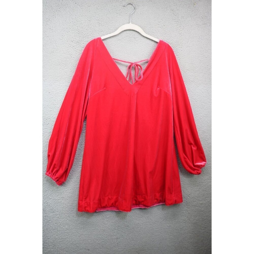 Free People Pink Velvet Long Sleeve Mini Dress-Small/Petite-Boho